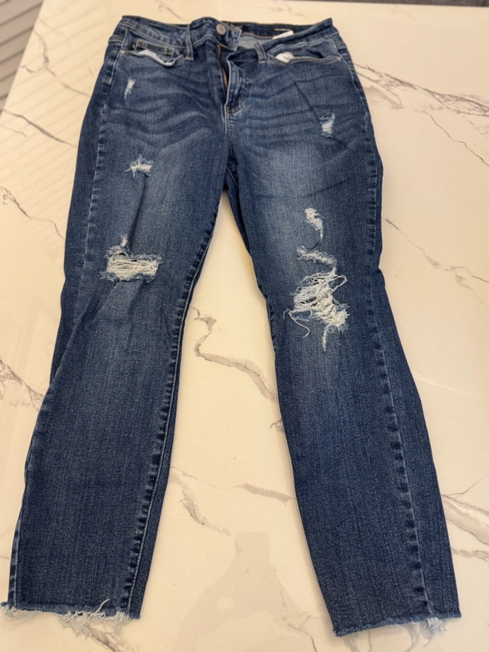 Judy Blue Medium-Dark Blue Distressed Straight Leg Jeans
